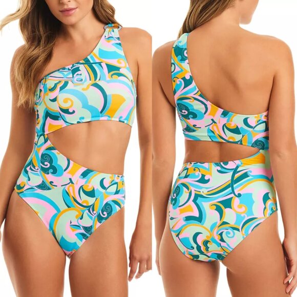 NWT Jessica Simpson Cut-Out One-Shoulder Swimsuit Sz XL - Picture 1 of 9